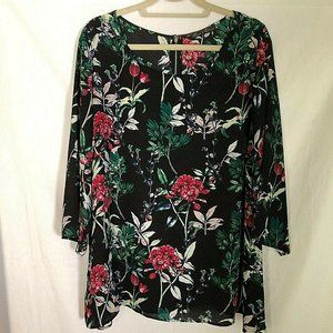 Rose and Olive Crepe Floral Blouse/Tunic ?size 26